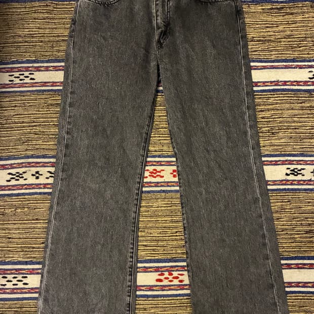 (31)리바이스 567 프리미엄 빅E 릴렉스 플레어 흑청 데님 청바지