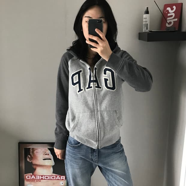 갭 중앙 빅 로고 기모 양털 나그랑 패턴 후드집업