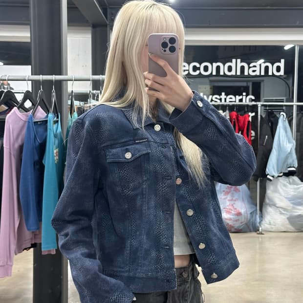 캘빈클라인 우먼 코튼 파이튼 뱀피 트리커 자켓