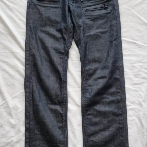 빈티지 Lee 블랙 레더 데님 팬츠