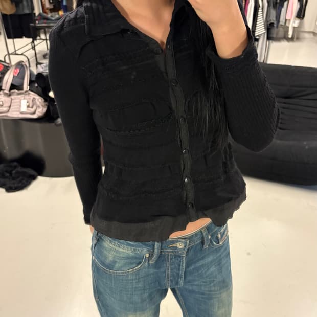 HIROKO BIS ruffle layered cardigan 