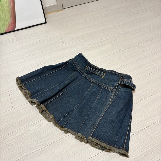 빈티지 데님 플리츠 랩스커트 25인치
