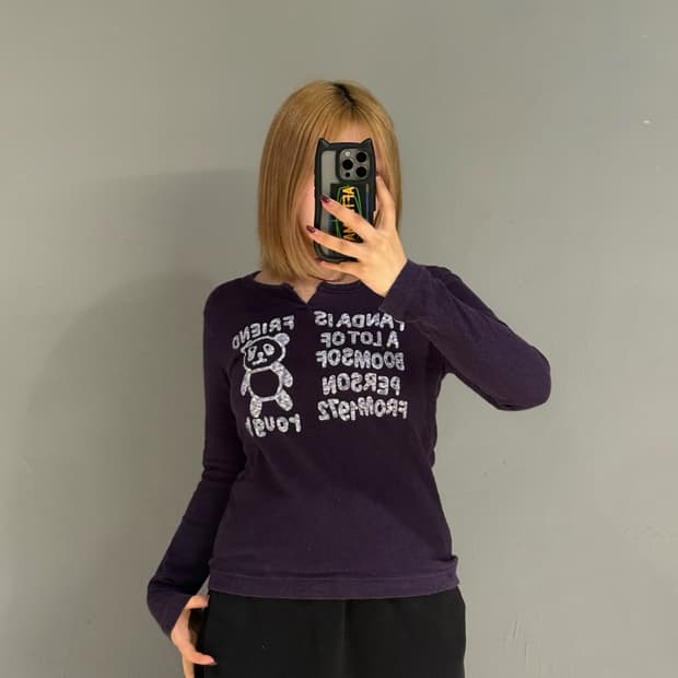 kawaii printing neck slit long sleeve