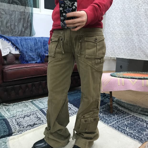 빈티지 여성 포켓 지퍼 디테일 카고팬츠 