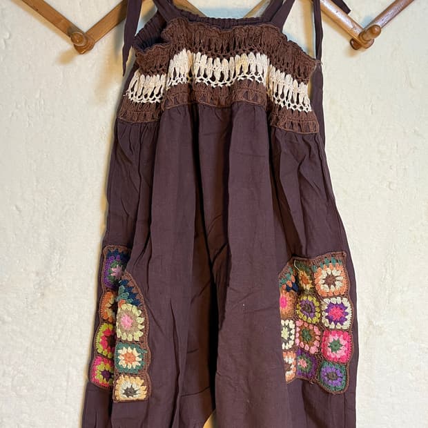 빈티지 히피 모리걸 크로쉐 뜨개 멜빵 