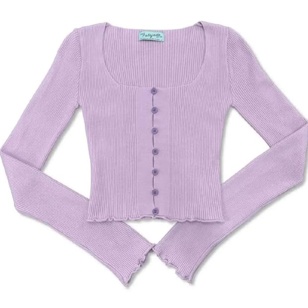 Palejade 페일제이드 프릴 버튼 가디건 [퍼플]