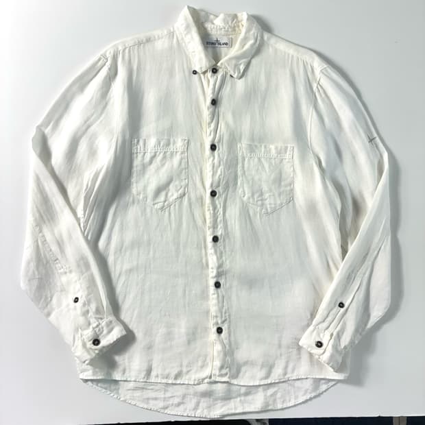 Stone island  스톤 아일랜드 자수 린넨 화이트 포켓 셔츠 