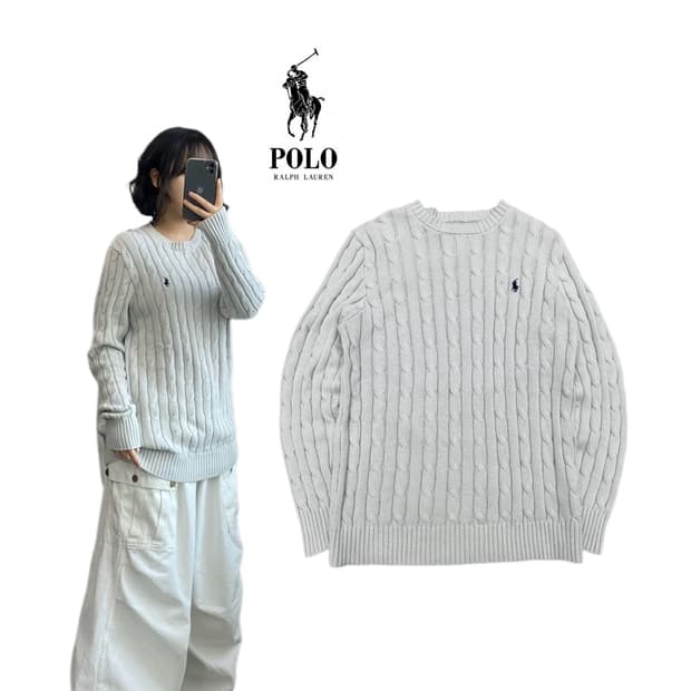폴로 신형 포니 꽈배기 니트 화이트