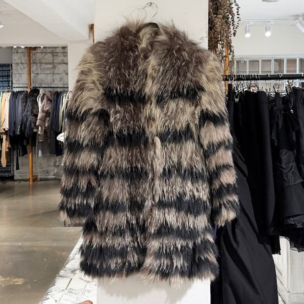 이자벨마랑 브라운 폭스 라쿤 퍼 후드 코트