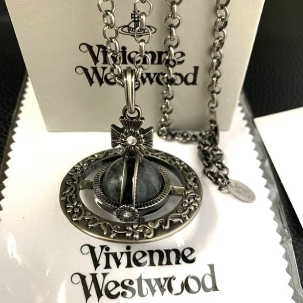 비비안웨스트우드 아카이브 엔틱 황동 그레이 원석 빅orb 팬던트 목걸이