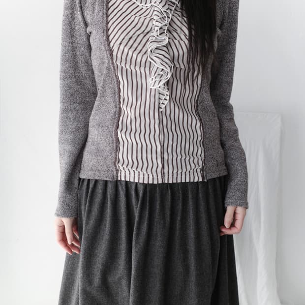 stripe frill layered long sleeve