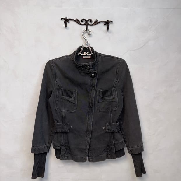 Max&Co gray denim buckled warmer jacket 
