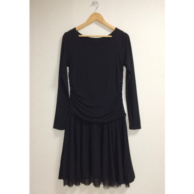 빈티지 블랙 셔링 레이스 레이어드 원피스