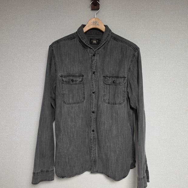 RRL 가먼트다이 블랙 데님 셔츠 L