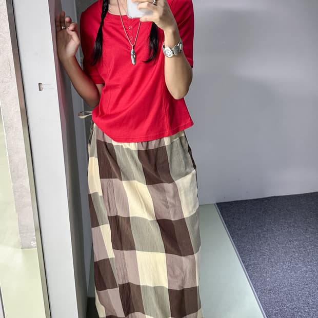 hai by issey miyake check wrap skirt
