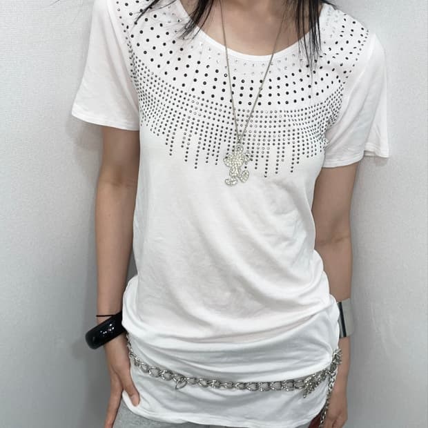 Beaded Shirring T-Shirt