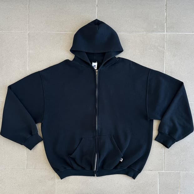 00s 빈티지 러셀 후드집업 블랙 XL