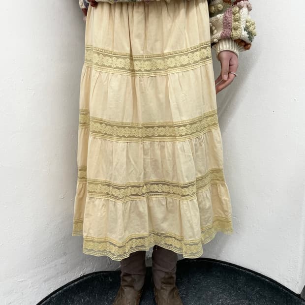 모리 레이스 캉캉 롱 스커트