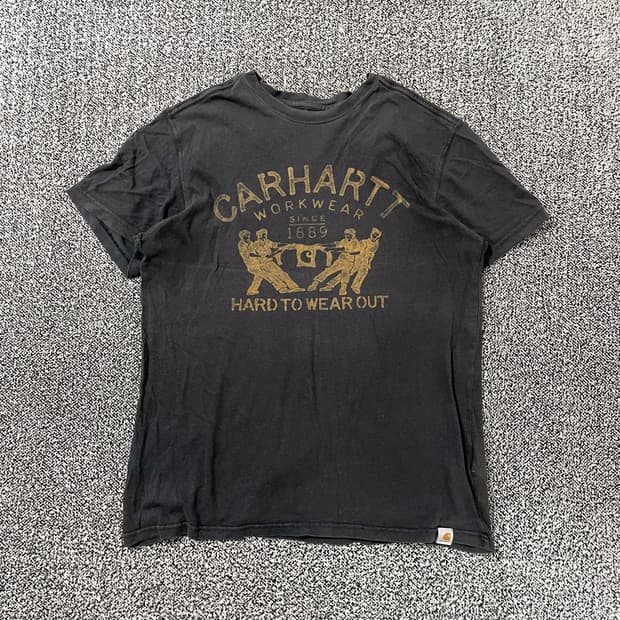빈티지9. 칼하트 빈티지 워크웨어 빅로고 차콜 반팔 티셔츠 반팔티