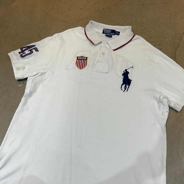 XXL 폴로랄프로렌 USA 빅포니 화이트 카라 반팔티 