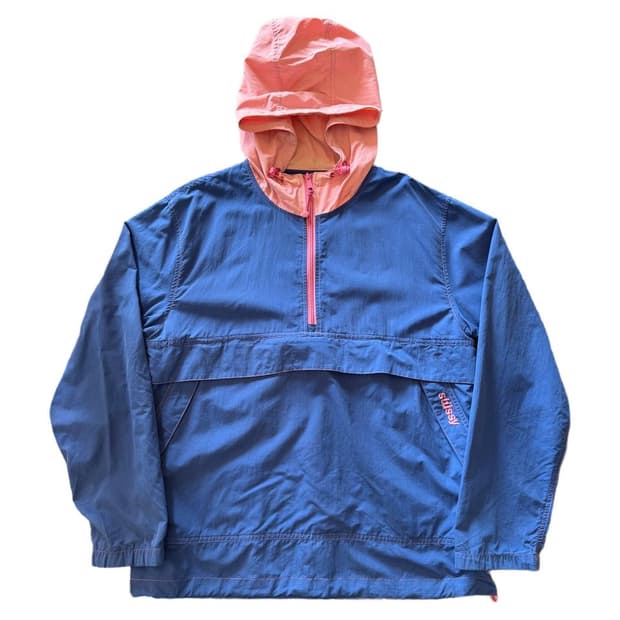 Stussy pink stitch hooded half zip