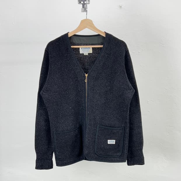 네이버후드 인디고 다이 노카라 니트 집업 자켓