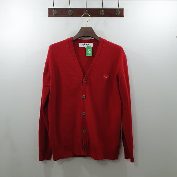 M 꼼데가르송 남성 레드와펜 니트 브이넥 가디건