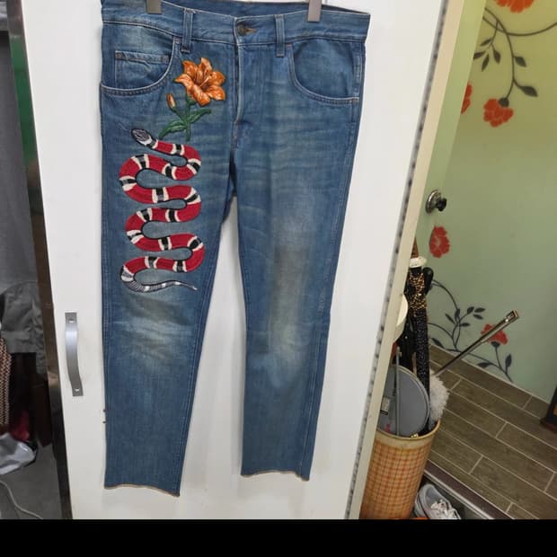 구찌 스네이크 플라워 데님