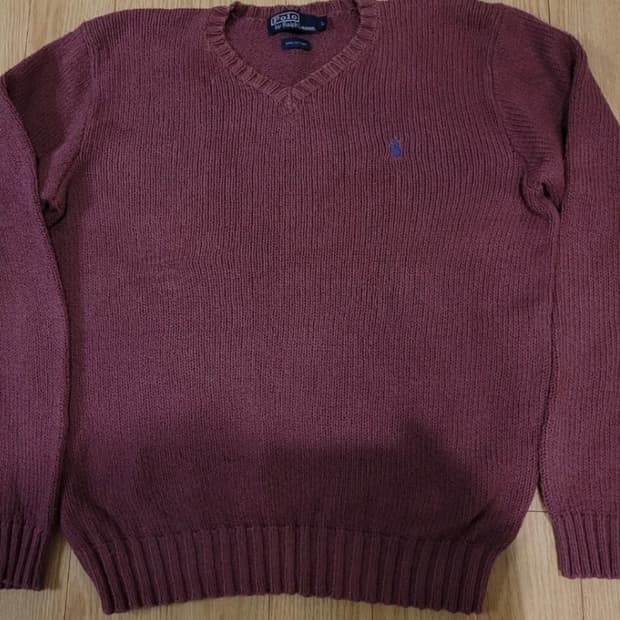 폴로랄프로렌 버건디 브이넥 오버핏 니트