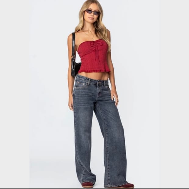 Edikted 에이스 릴렉스드 진스 디크블루 로우라이즈 L