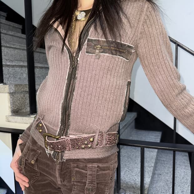 camo trim rib knit zipup jacke