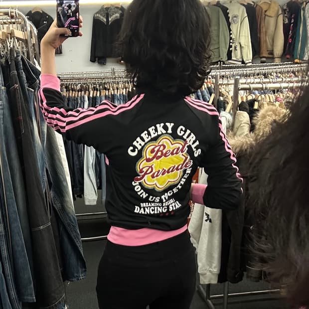 150)Japanese Vintage 여성 블랙핑크 패치 져지