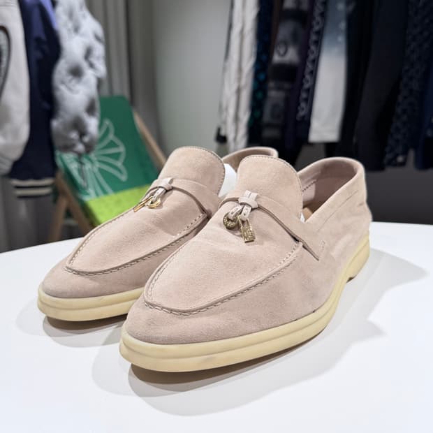 (A/40) / 로로피아나 썸머 참 워크 스웨이드 로퍼 베이지