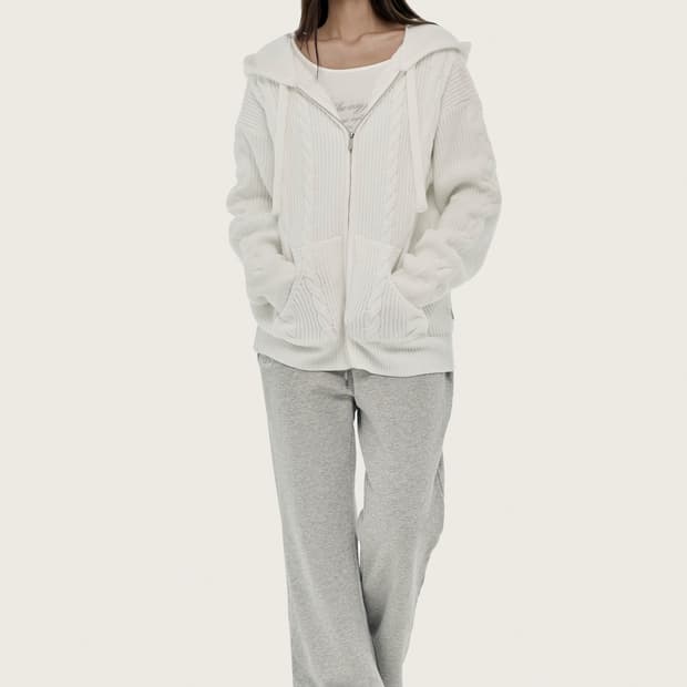 구함) 클리시어 머랭 케이블 후드집업 화이트