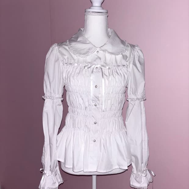 바디라인 로리타 블라우스 화이트 레이스 리본 셔츠