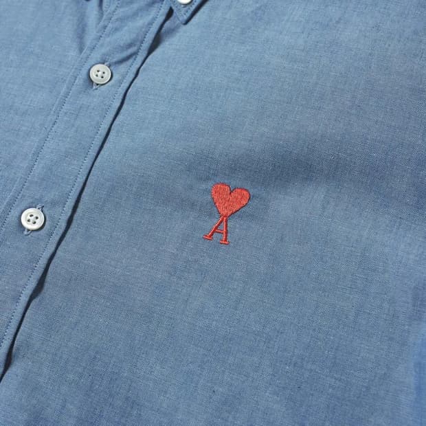 [새제품] 43 아미 샴브레이 하트로고 셔츠 블루 버튼다운 옥스포드셔츠