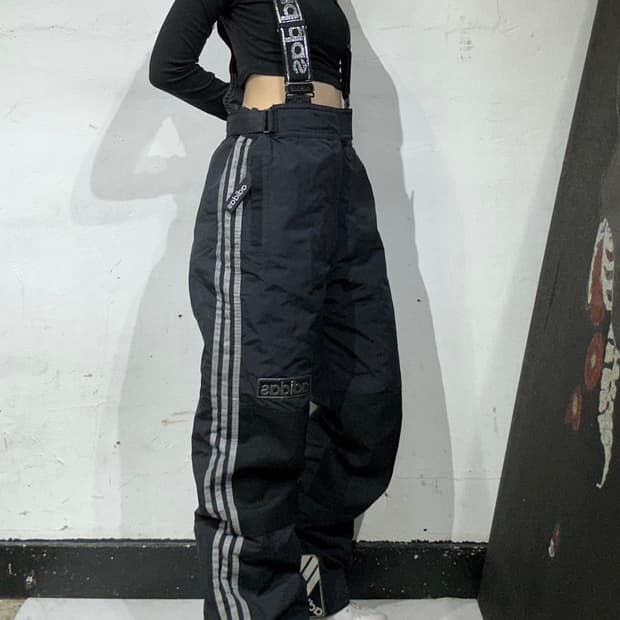 90s 아디다스 블랙 오버롤 스키복 보드 팬츠 멜빵바지 트랙 팬츠 85