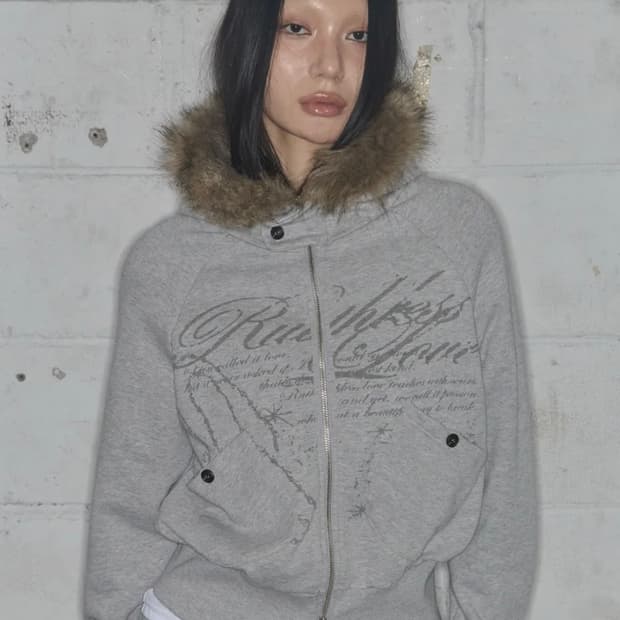 팬시클럽 루스리스 퍼 후드집업 GRAY