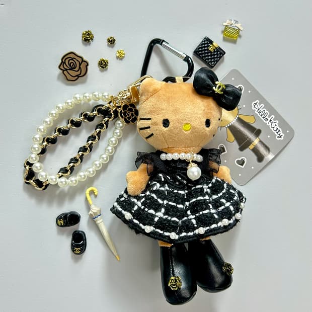 (1)롱다리키티 커스텀키링_ 🖤블랙 트위드