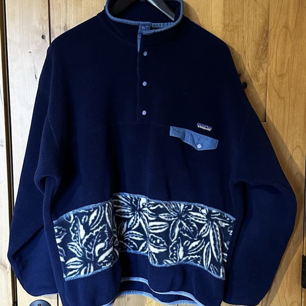 00s 파타고니아 신칠라 스냅-T 네이비/화이트 패턴 콜롬비아