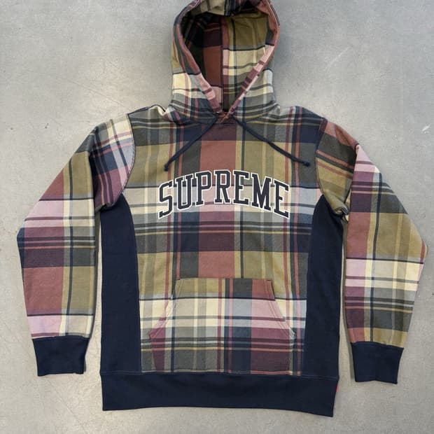 14FW 슈프림 아크로고 플레이드 풀오버 후드티