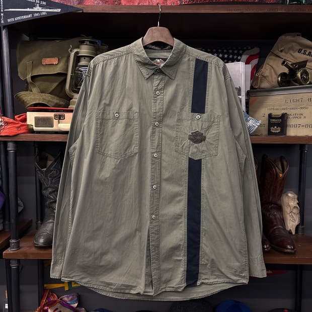 00s 할리데이비슨 블랙라벨 밀리터리 백프린팅 바이커 셔츠 N121