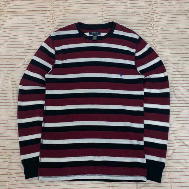 희귀) 폴로 랄프로렌 버건디 와플 써멀 롱슬리브