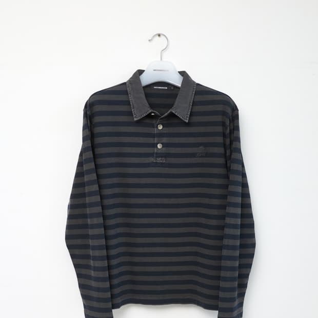 해칭룸 vtg 빈티지 스트라이프 폴로티 dyed blue