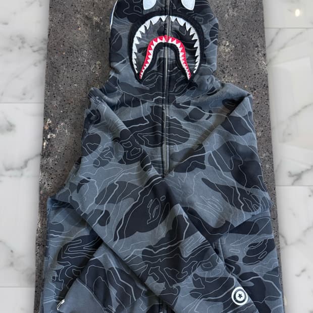 베이프 레이어드라인 카모샤크 풀집업 후디(후드) 블랙 흑계