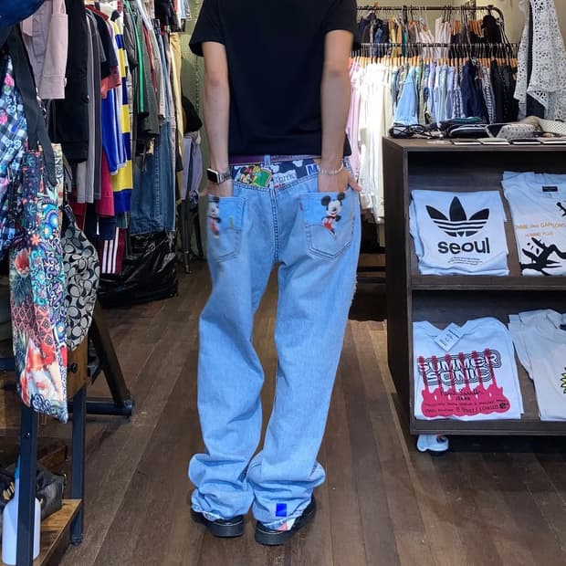 리바이스 505 미키마우스 커스텀 팬츠 