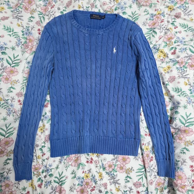 폴로랄프로렌 일본판) 블루x화이트 빈티지워싱 케이블 니트