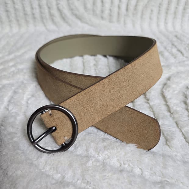 이탈리아 가죽 라운드 버클 스웨이드 벨트