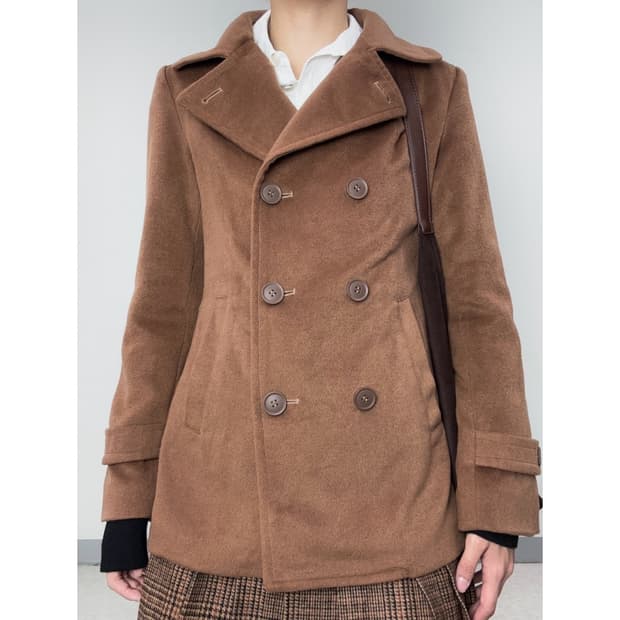 빈티지 브라운 더블 하프 코트 자켓