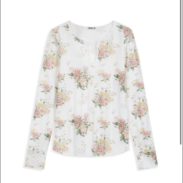 OPEN YY floral hook henley long sleeve